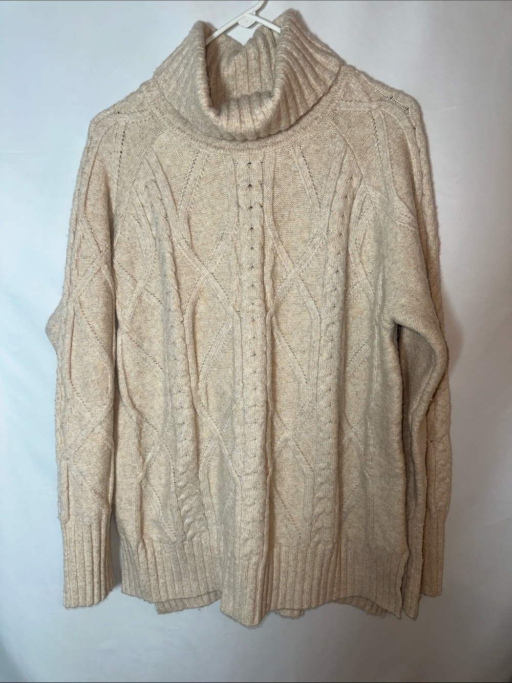 Mystree Cable Knit Turtleneck Sweater - Cream